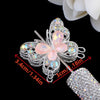 Silver crystal butterfly beads with pink accents and floral leaves for jewelry making