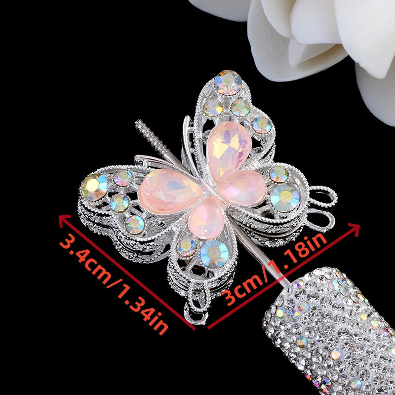 Silver crystal butterfly beads with pink accents and floral leaves for jewelry making