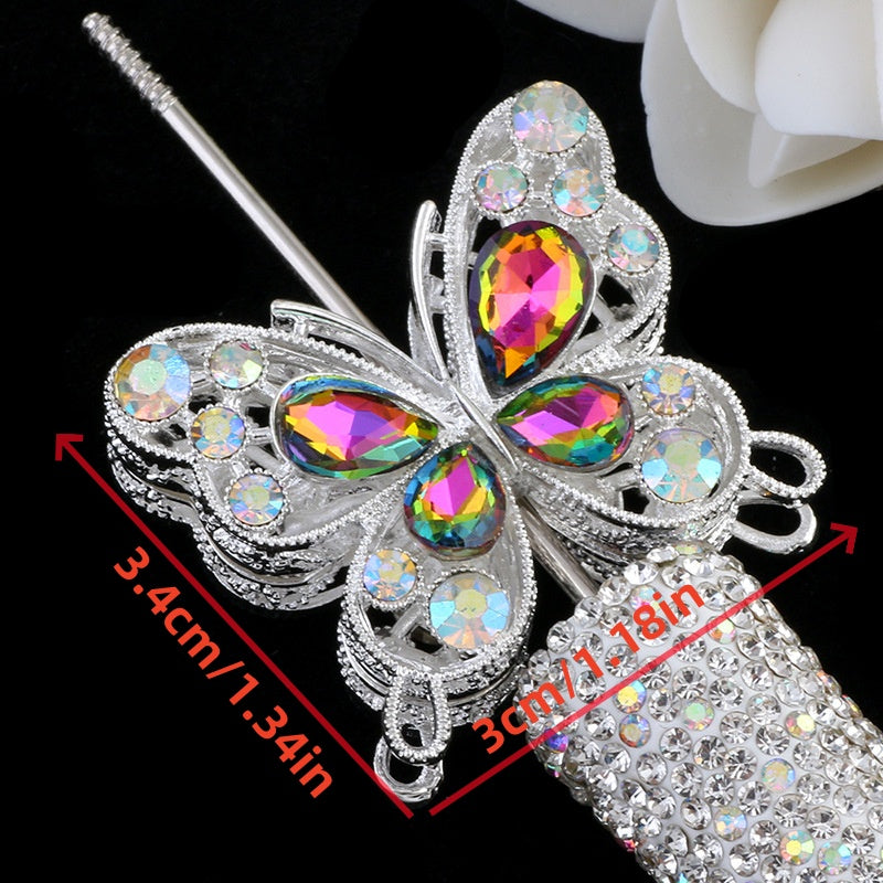 Silver crystal butterfly beads with colorful gemstone accents and a silver tube for jewelry making