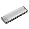 Silver 10-hole diatonic harmonica in C with a black protective case