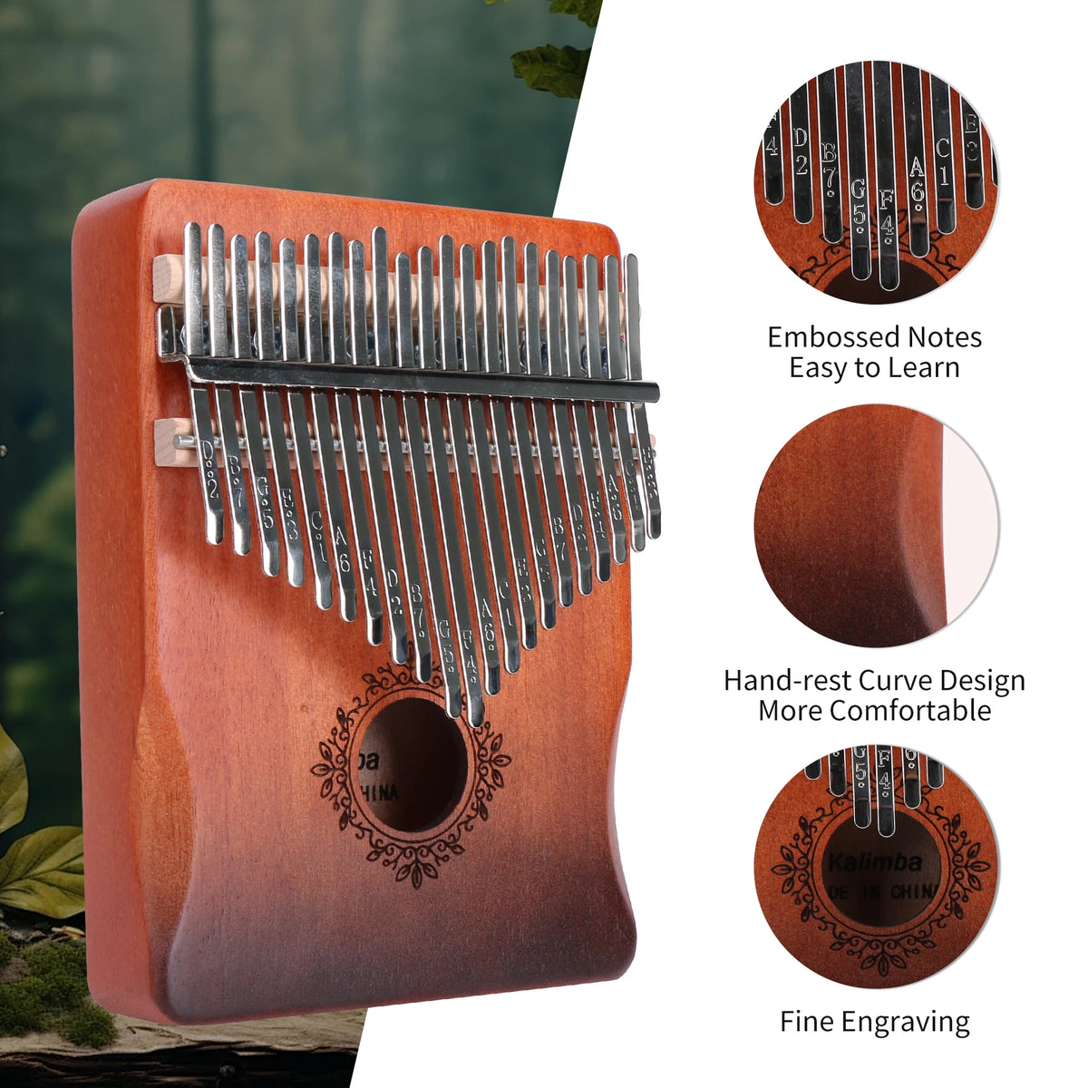 21-Key Ergonomic Kalimba Thumb Piano with Tuning Kit