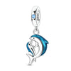 Sterling silver charm pendant set featuring a starfish, sea turtle, and whale shark with a blue gemstone.
