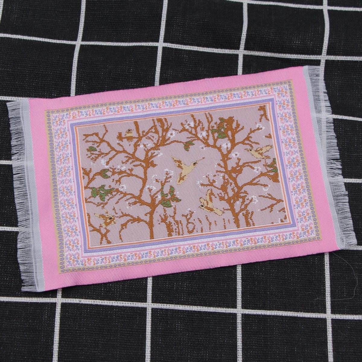Handwoven Turkish style miniature carpet mat with floral patterns for dollhouse decor