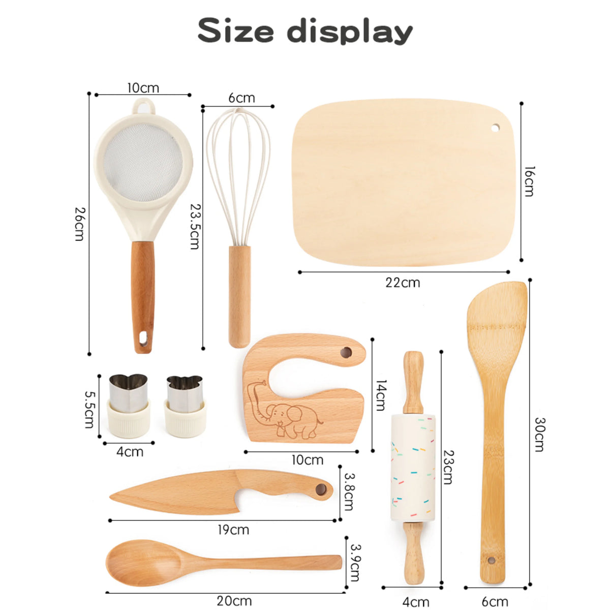 Wooden Kids Safe Knife Set with Baking Tools for Little Chefs