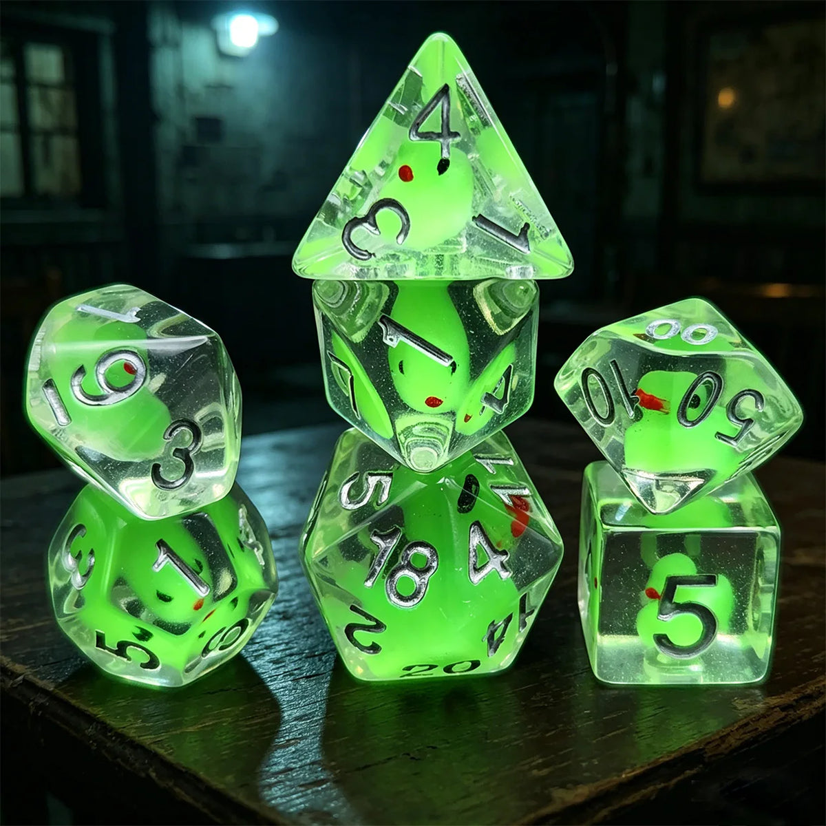 Glow-in-the-Dark Duck Polyhedral Dice Set – 7 Piece RPG Dice for Tabletop Games