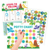 A set of potty training reward sticker charts and steps for toddlers featuring animals and colorful graphics.
