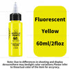 Yellow fluorescent acrylic paint in a bottle labeled 60ml/2floz