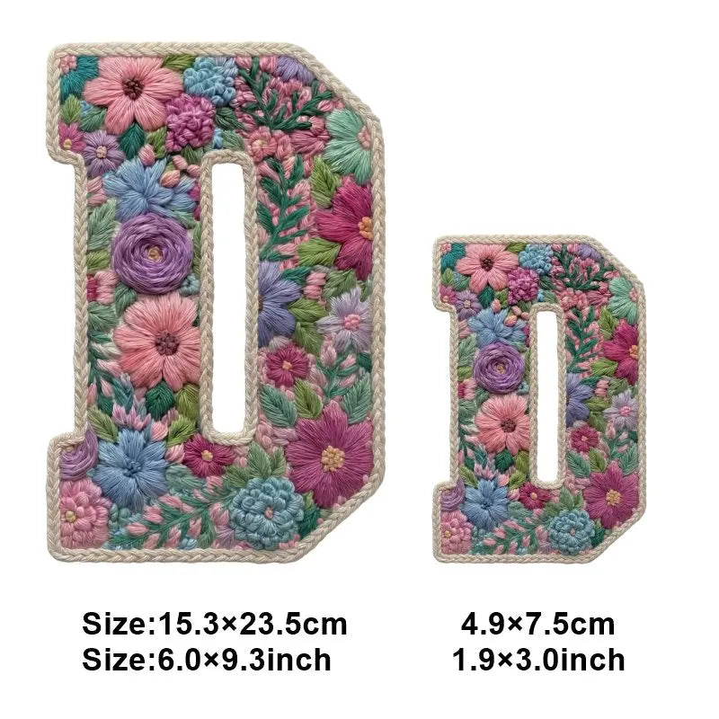 Floral letter D patch made of fabric for DIY clothing and accessories