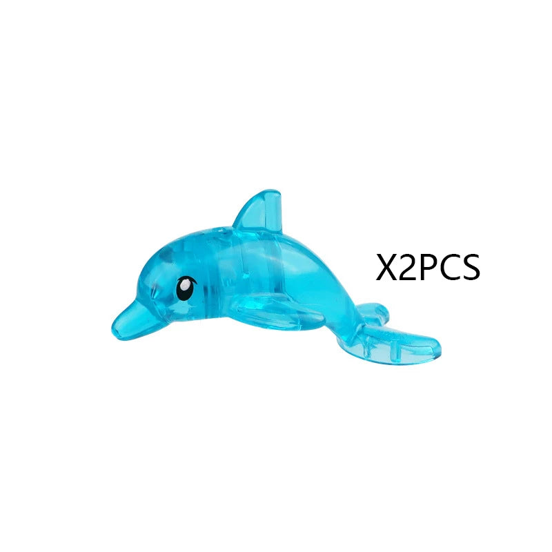 Two translucent blue shark marine animal building blocks