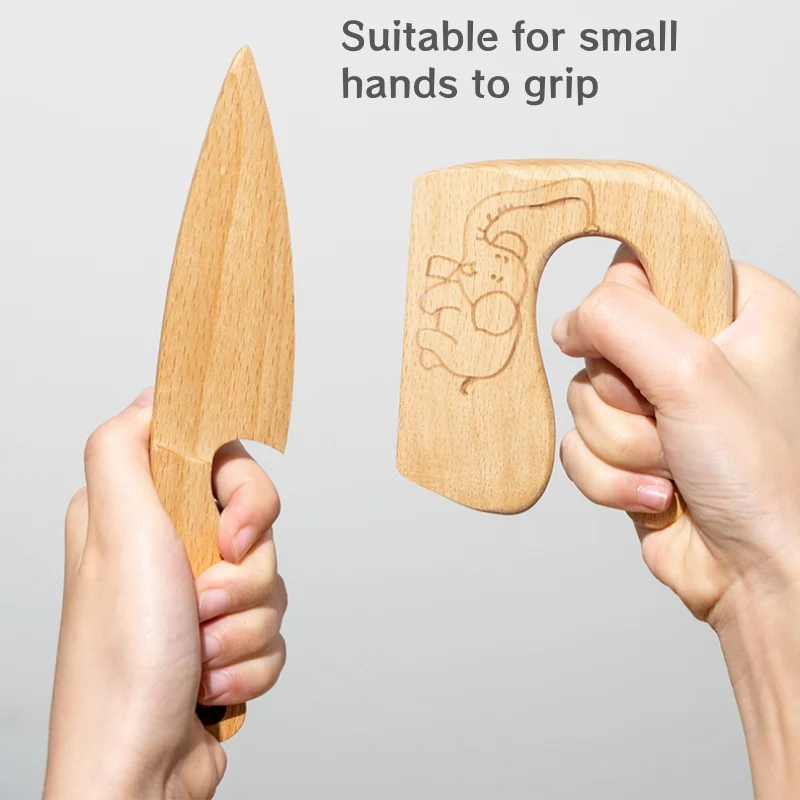 Wooden Kids Safe Knife Set with Baking Tools for Little Chefs
