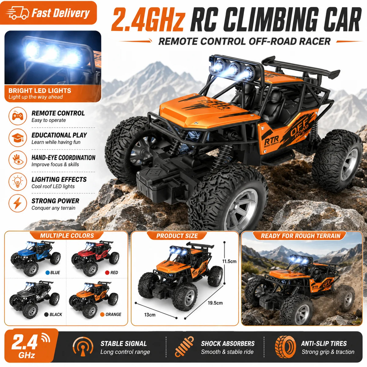1:20 Scale All-Terrain RC Climbing Car with LED Lights