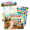 A colorful potty chart with steps to follow and reward stickers for toddler potty training.