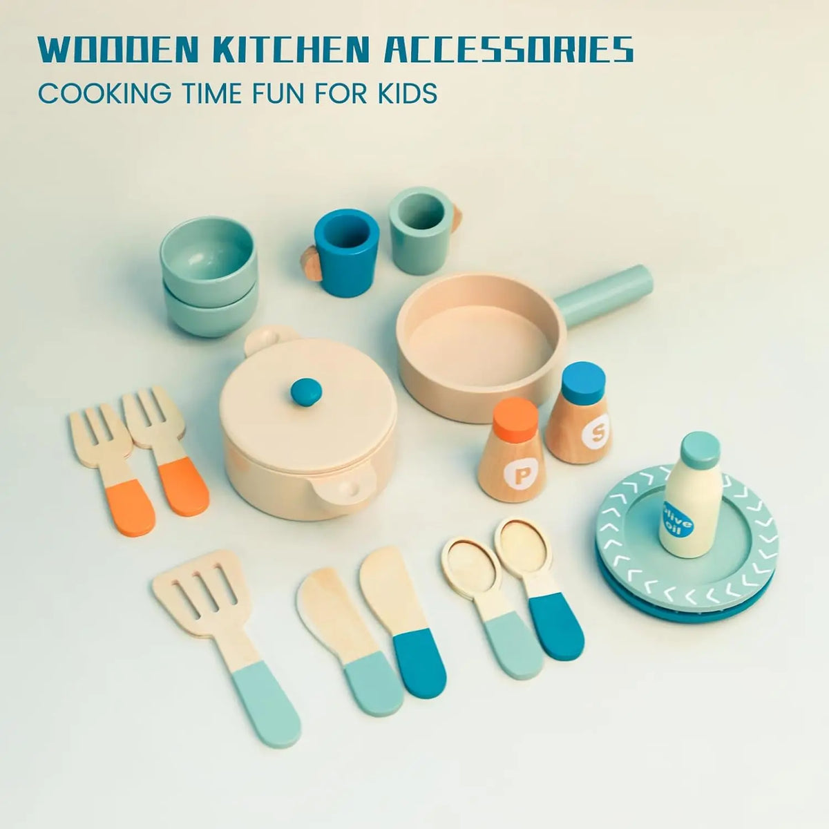 Wooden Kids Safe Knife Set with Baking Tools for Little Chefs