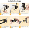 Installation steps showing how to assemble a flexible gooseneck arm tripod with a phone mount