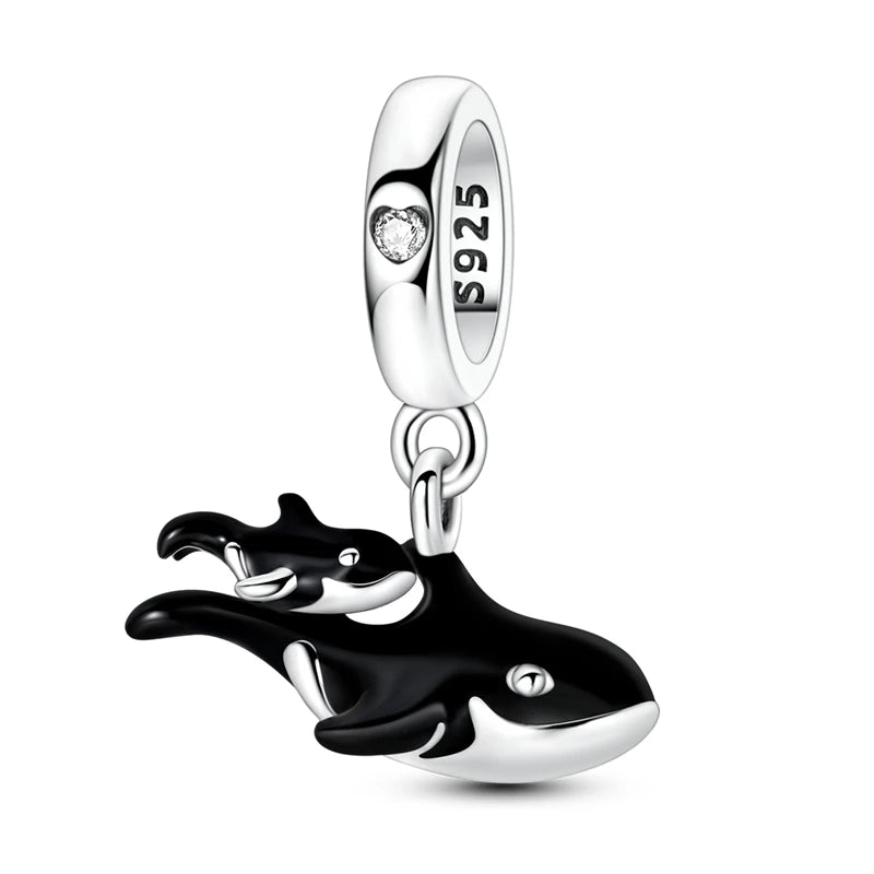 Sterling silver charm pendant set featuring a starfish, sea turtle, and whale shark.