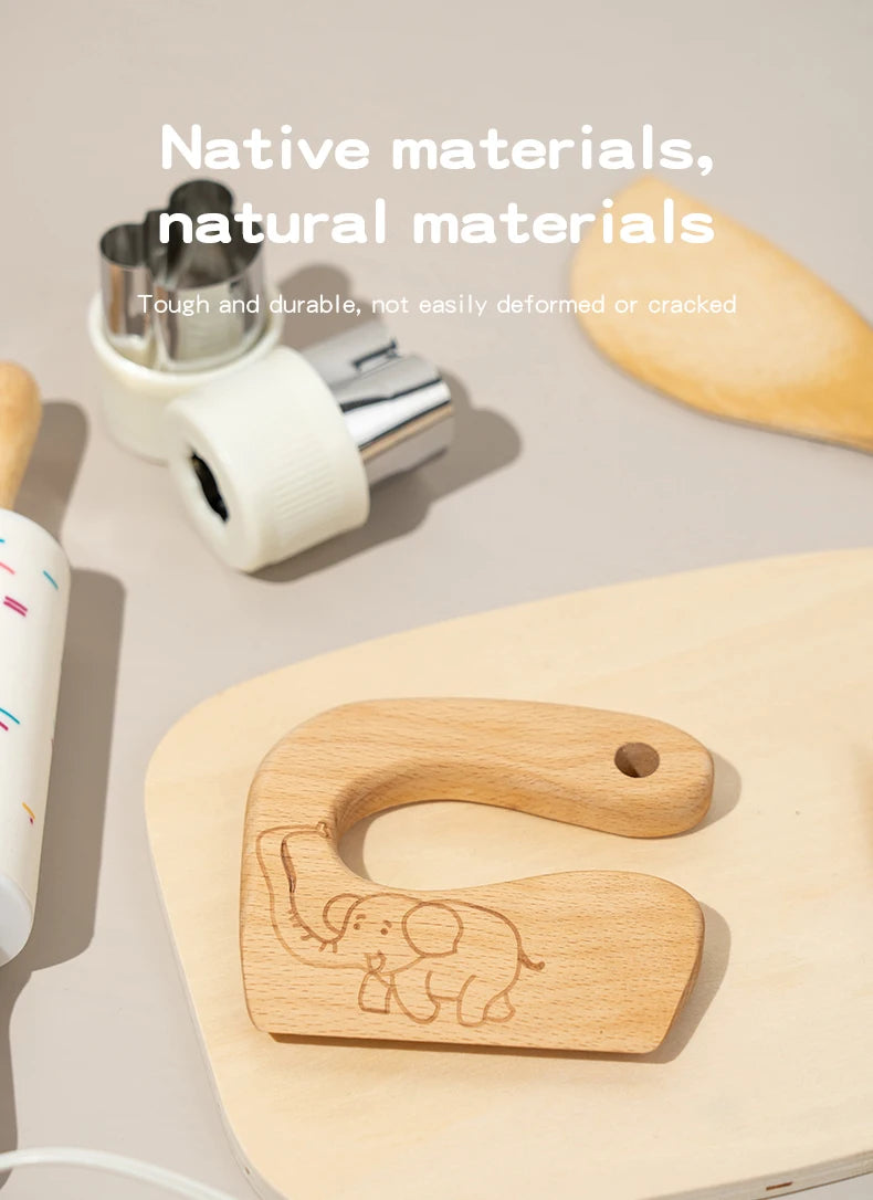 Wooden Kids Safe Knife Set with Baking Tools for Little Chefs