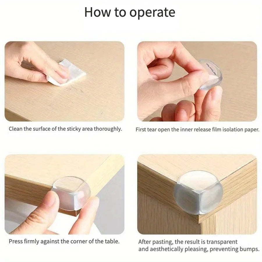 Demonstration of operating silicone corner edge guards for baby safety by cleaning and applying the product.