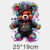 A colorful graffiti-style bear wearing a black helmet and headphones, ready for DIY clothing patches.