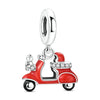 Sterling silver charm bead pendant shaped like a vintage red car with a key and other elements.