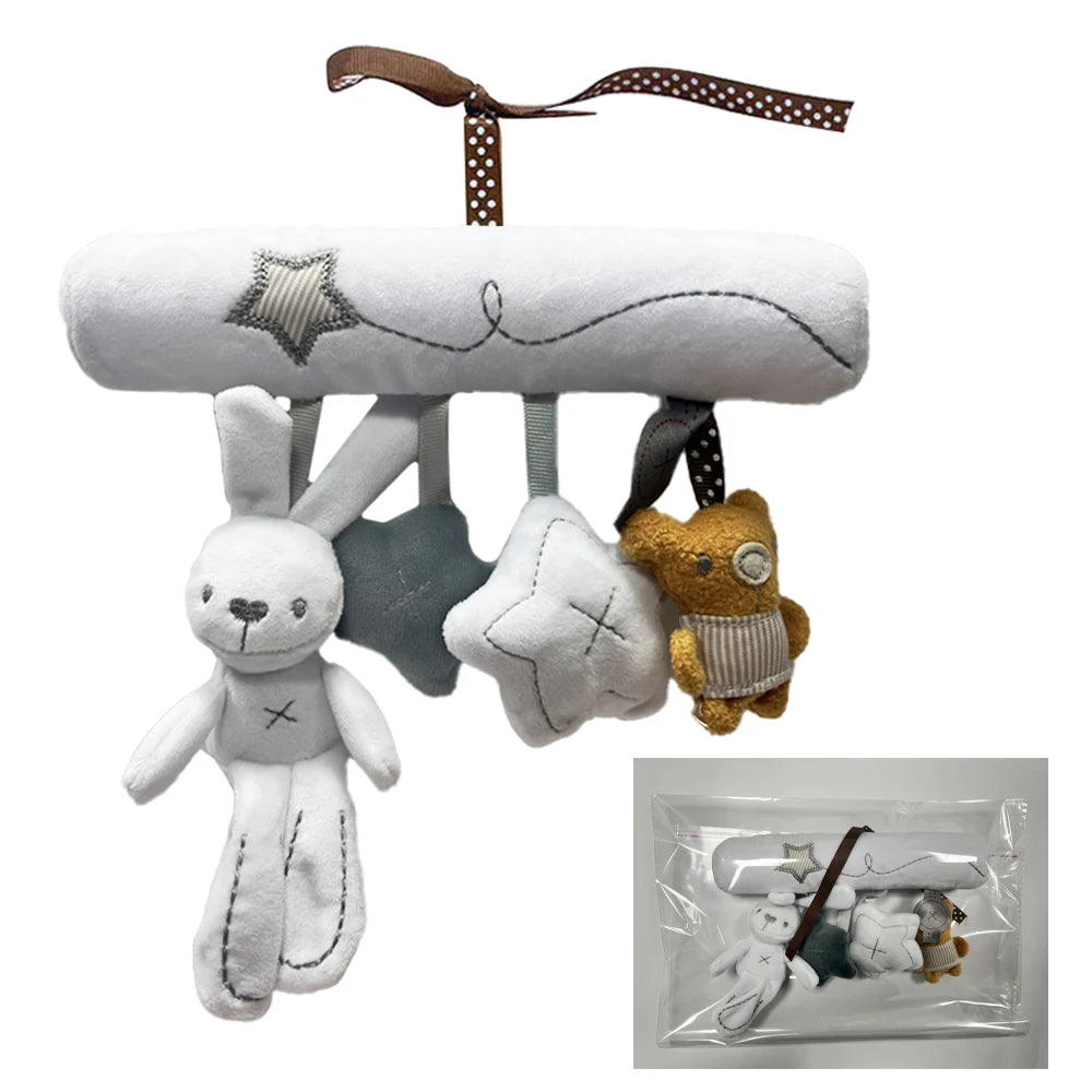 Hanging Plush Rabbit Rattle Toy for Strollers and Cribs