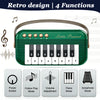 A green mini piano keyboard with numbered keys and various function buttons for a musical toy.