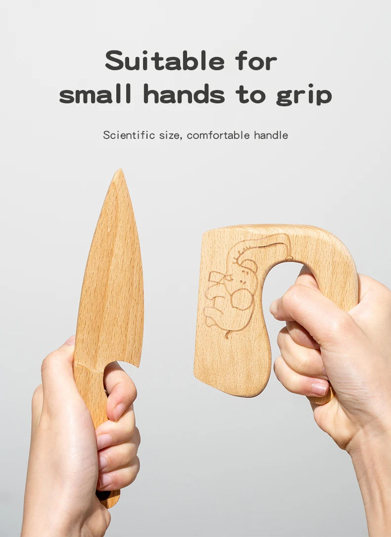 Wooden Kids Safe Knife Set with Baking Tools for Little Chefs