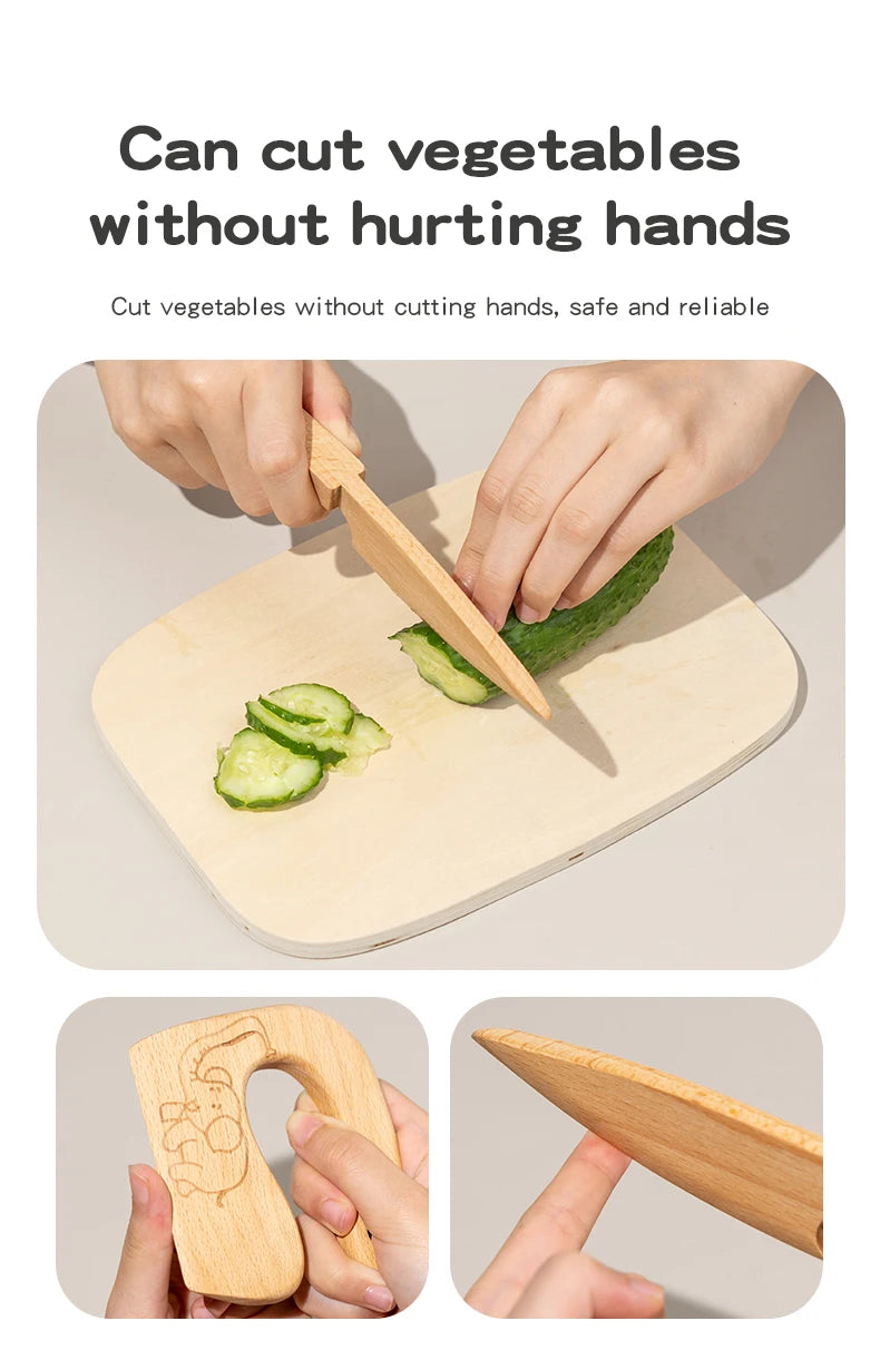 Wooden Kids Safe Knife Set with Baking Tools for Little Chefs