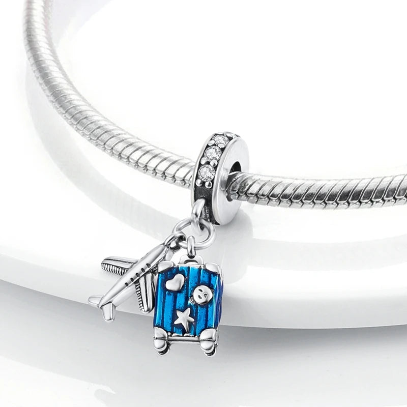Sterling Silver Travel Charm Bead for Bracelets and Necklaces
