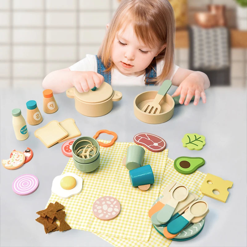 Wooden Kids Safe Knife Set with Baking Tools for Little Chefs