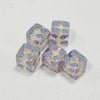 Several translucent purple and white floral square resin beads for DIY jewelry making
