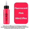 A bottle of fluorescent pink acrylic paint, 60ml, with a label indicating fluorescent pink color.