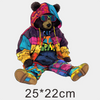 A cute bear wearing a colorful hoodie and sunglasses, designed for iron-on patches.