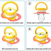 Instructions for assembling and disassembling a baby pacifier set with silicone teats.
