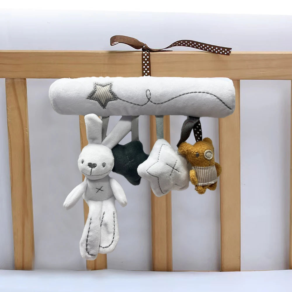 Hanging Plush Rabbit Rattle Toy for Strollers and Cribs