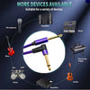 A collection of various instrument cables and audio devices including microphones, amplifiers, mixers, drums, guitars, and an