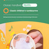 A hand is holding a white tambourine with metal jingles, demonstrating a classic children's instrument.