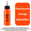Orange fluorescent acrylic paint bottle with a label indicating 60ml net content and fluorescent orange color.