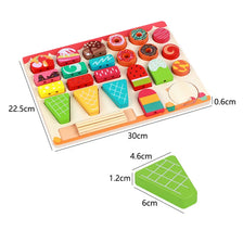 A wooden BBQ playset featuring various colorful food items and grill pieces for pretend play.