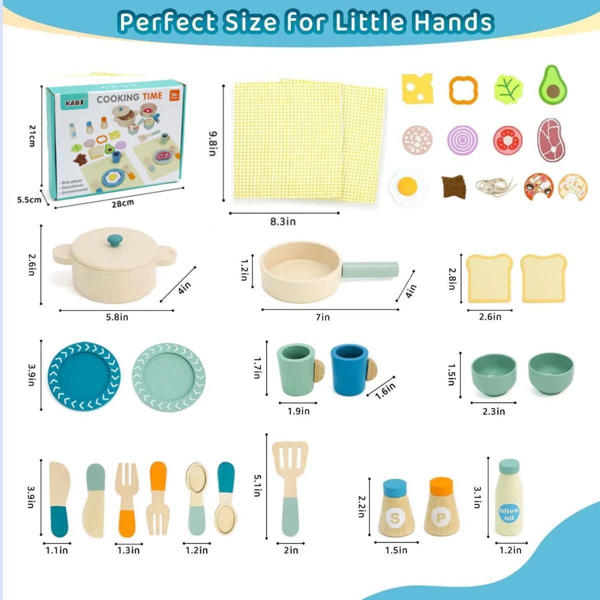 Wooden Kids Safe Knife Set with Baking Tools for Little Chefs