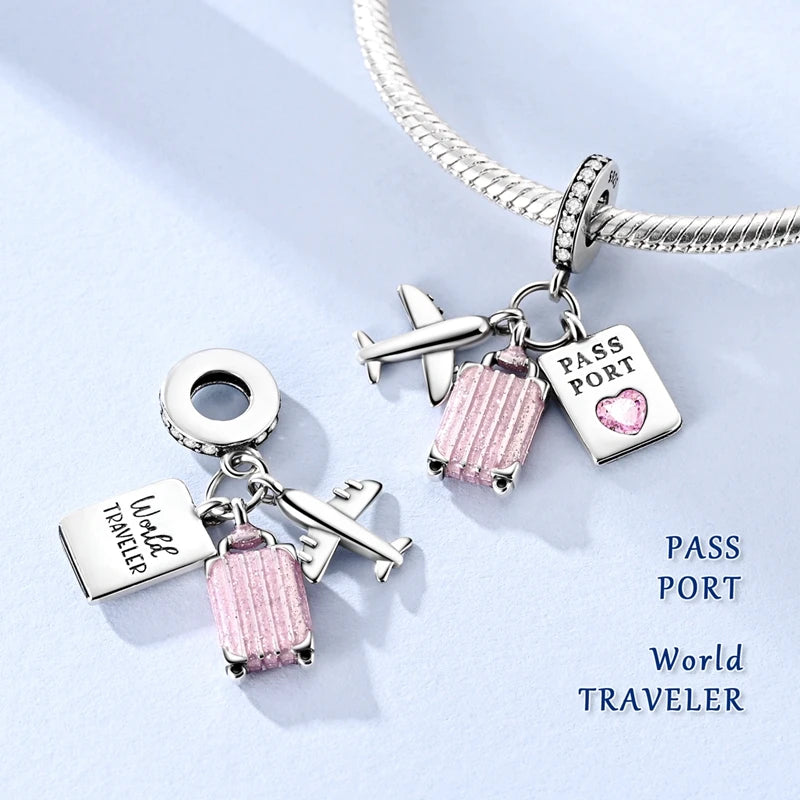 Sterling Silver Travel Charm Bead for Bracelets and Necklaces