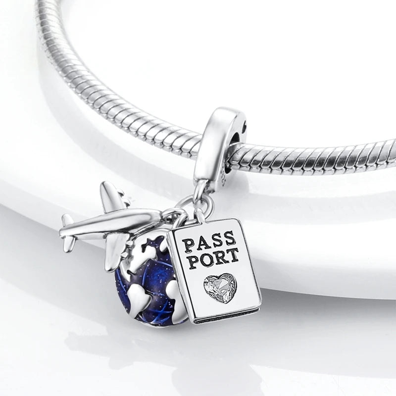 Sterling Silver Travel Charm Bead for Bracelets and Necklaces
