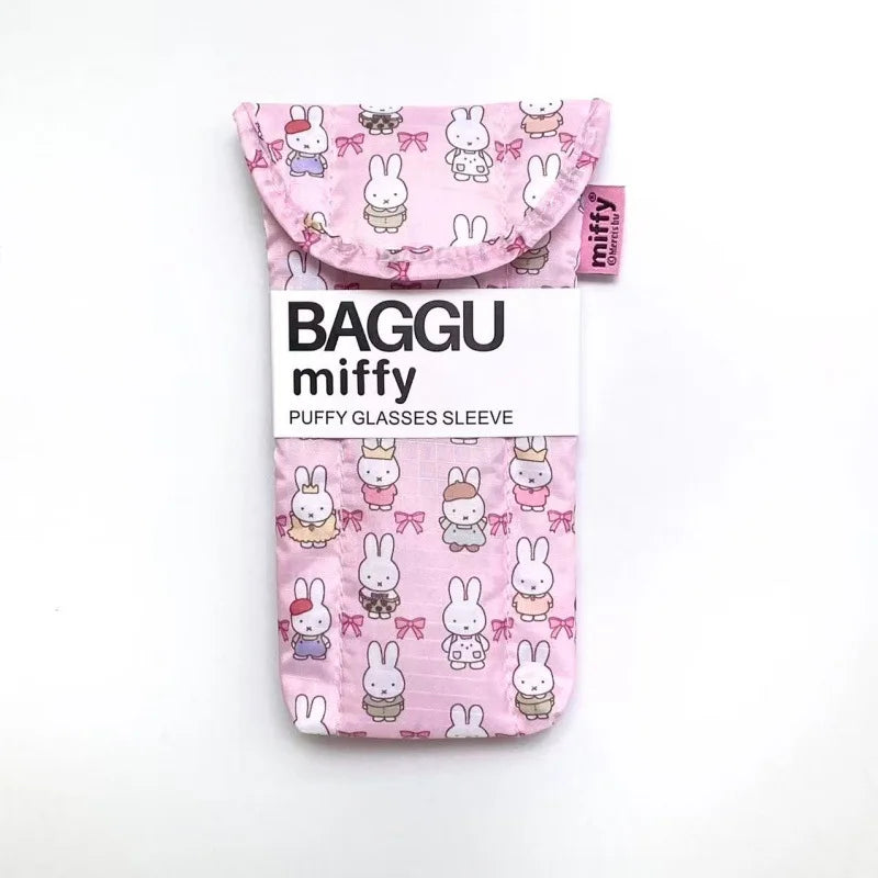 Pink magnetic storage sleeve for glasses featuring cute Miffy rabbits