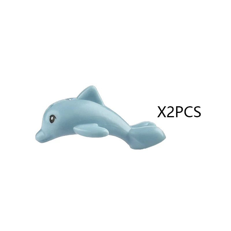 Two light blue shark building blocks set