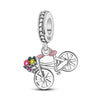 Sterling silver charm bead pendant featuring a bicycle, key, and other charms.
