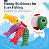 A set of colorful cloth fish in various colors and shapes, designed for a fishing game.