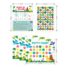 A printable potty training reward sticker chart featuring various colorful animal stickers for toddlers.
