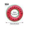 A red inflatable pool float ring with black fruit designs, measuring 35cm or 13.8 inches in diameter.