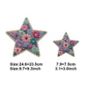 A set of floral letter bow iron-on patches shaped like stars in various colors and shades