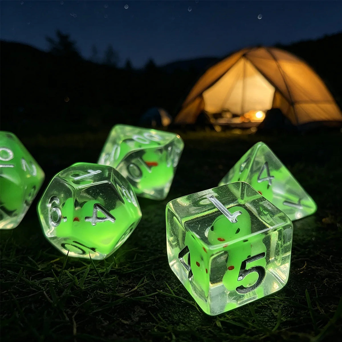 Glow-in-the-Dark Duck Polyhedral Dice Set – 7 Piece RPG Dice for Tabletop Games