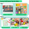 A wooden BBQ playset for kids featuring a grill and food matching game cards for pretend play